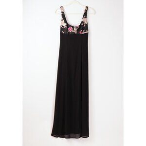 Cache Black Formal Maxi Dress Pink Floral Embroidered - Vintage Size 8